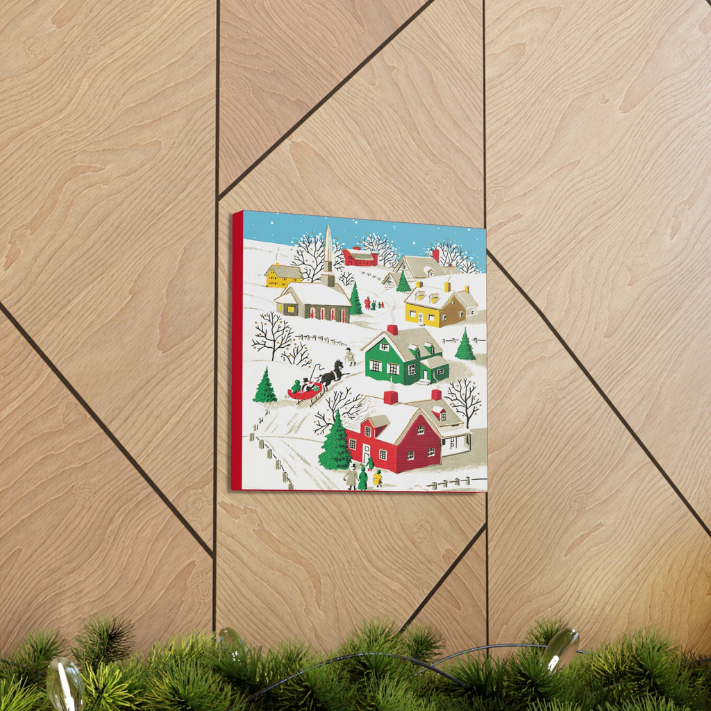 Christmas Village Town Retro Christmas Print Canvas Gallery Wrap