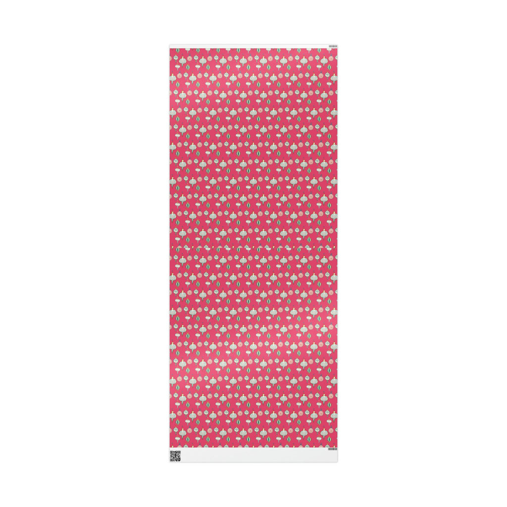 Greetings Christmas Ornaments Pink Retro Style Christmas Holiday Gift Wrap Paper - Glossy Or Matte