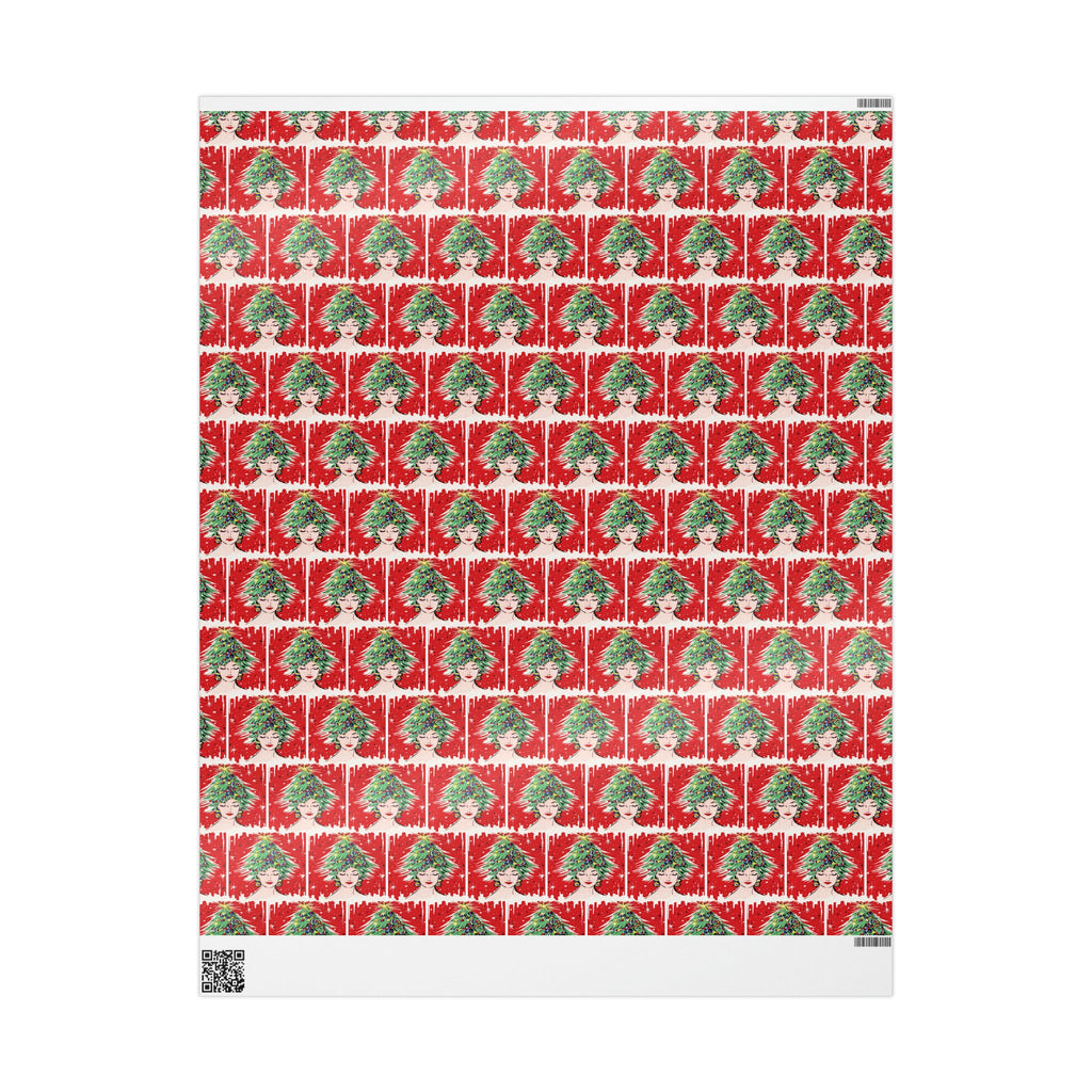 Christmas Tree Hat Lady Midcentury Retro Christmas Print Holiday Gift Wrap Paper - Glossy Or Matte