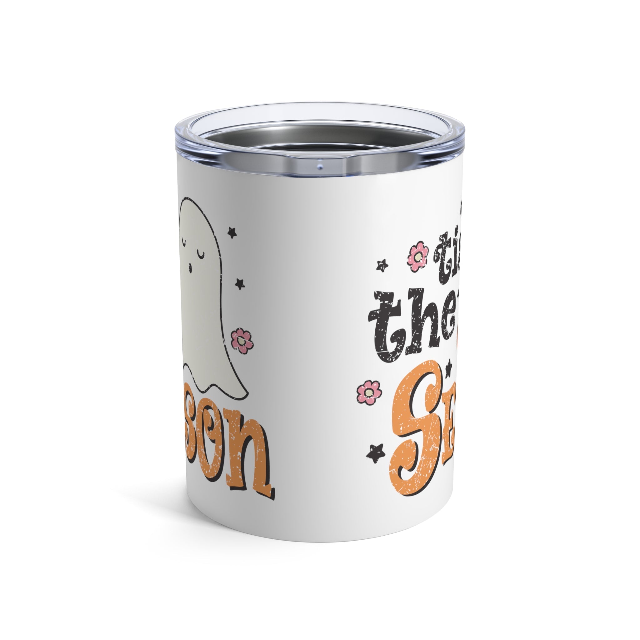 Tis The Season Trick Or Treat Ghost Distressed Halloween Print Autumn Retro Style Stainless Steel Tumbler 10oz
