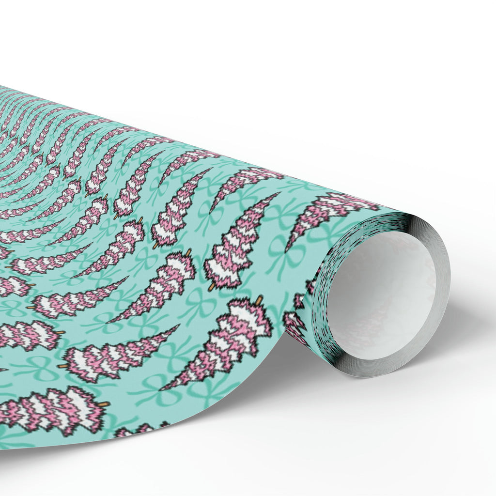 Pastel Pink Christmas Trees Teal Christmas Print Holiday Gift Wrap Paper - Glossy Or Matte