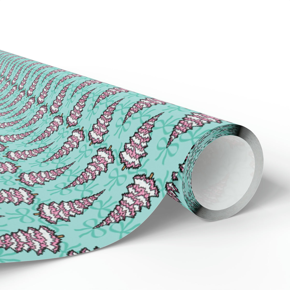 Pastel Pink Christmas Trees Teal Christmas Print Holiday Gift Wrap Paper - Glossy Or Matte