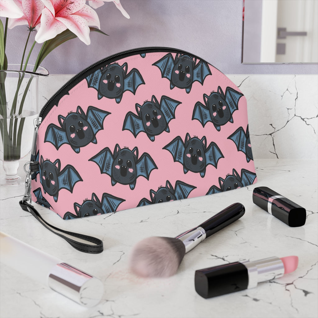 Cute Pink Bats Halloween Travel Cosmetic Makeup Bag