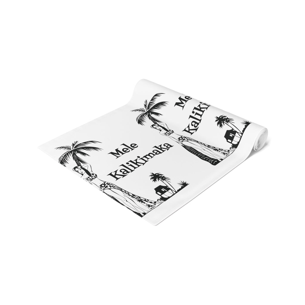 Mele Kalikimaka Hawaiian Girl Atomic Mid Century Retro Style Christmas Print Home Decor Cotton Poly Table Runner