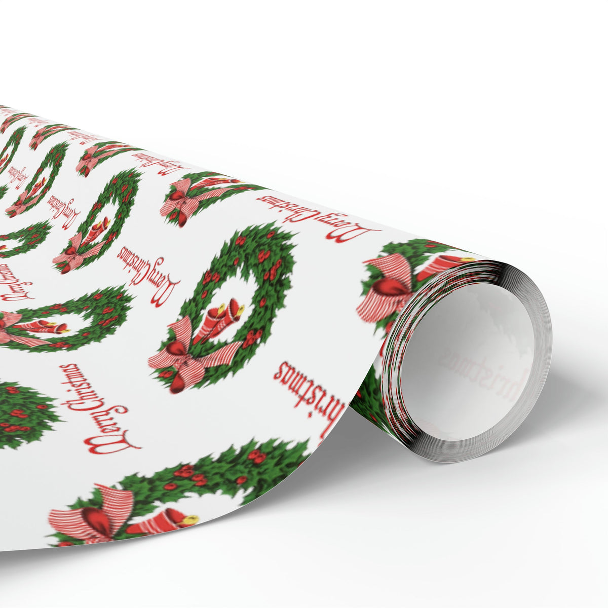 Merry Christmas Wreath Retro Christmas Print Holiday Gift Wrap Paper - Glossy Or Matte