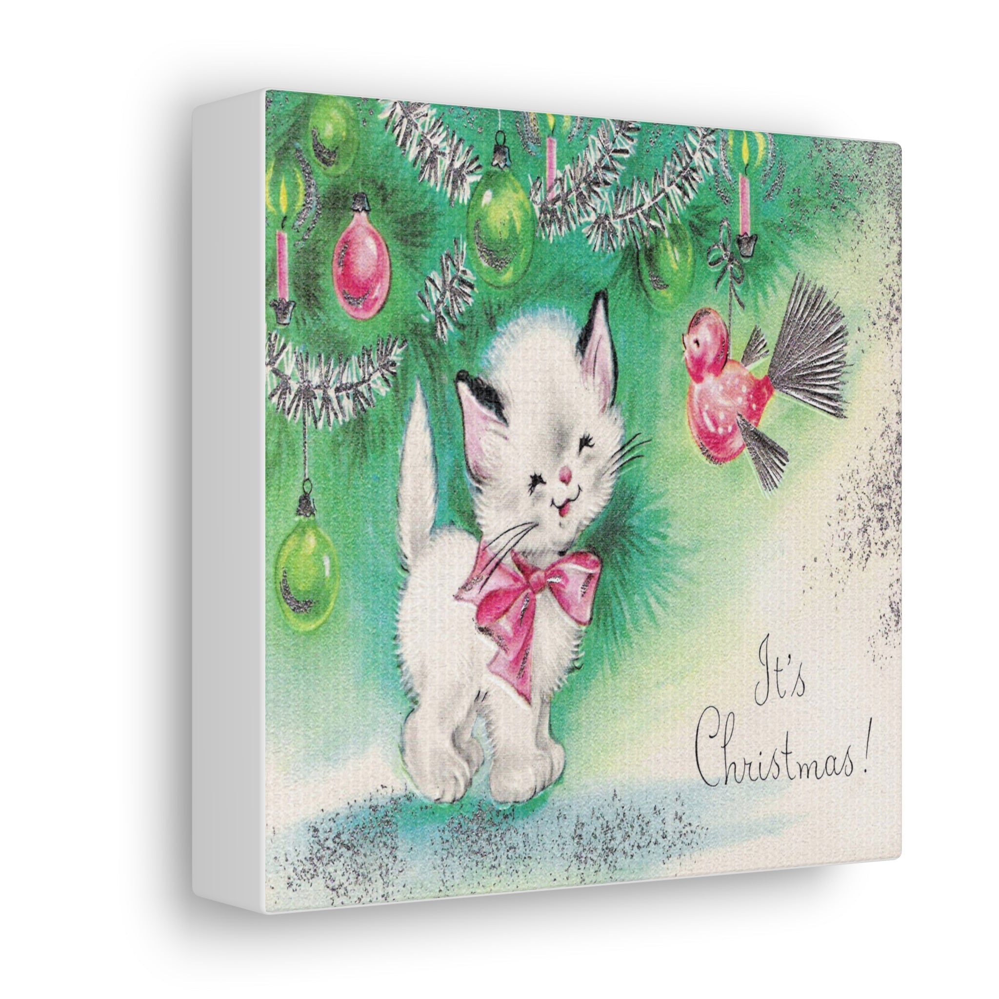 It's Christmas Kitten Mid Century Retro Christmas Print Canvas Gallery Wrap