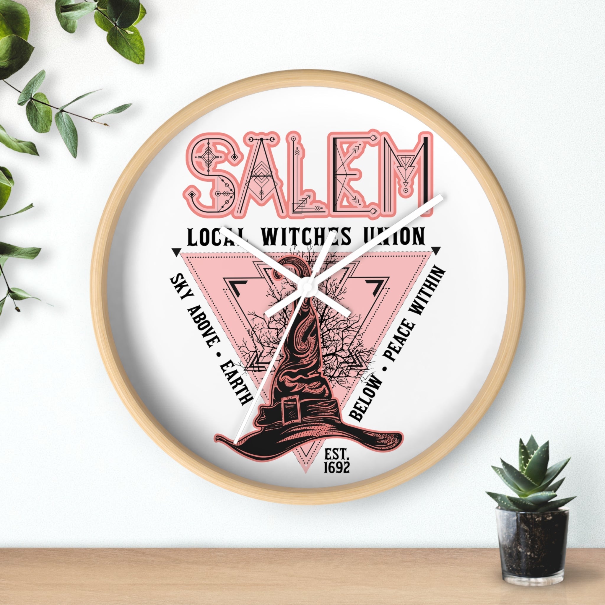 Salem Witches Union Halloween Fall Print Decor Wall Clock