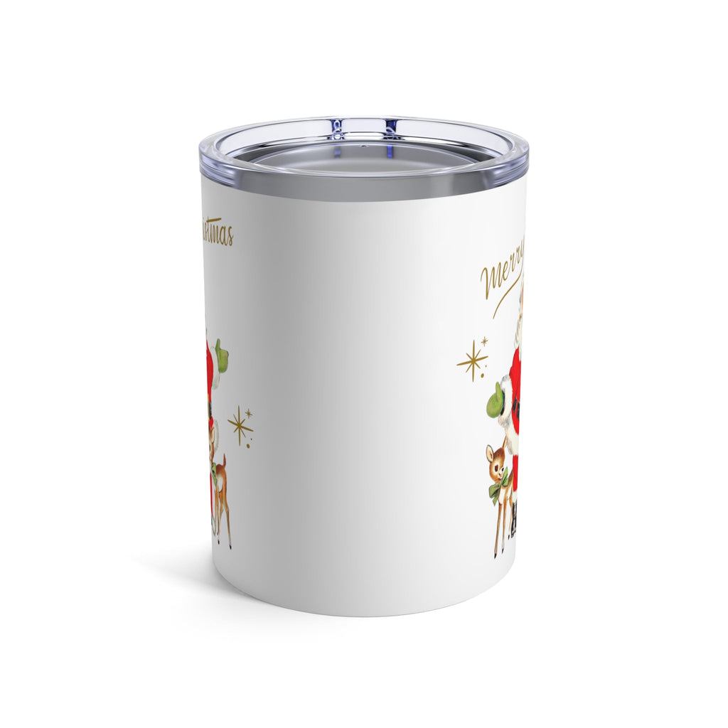 Merry Christmas Santa Reindeer Gold Stars Retro Christmas Print Stainless Steel Tumbler 10oz