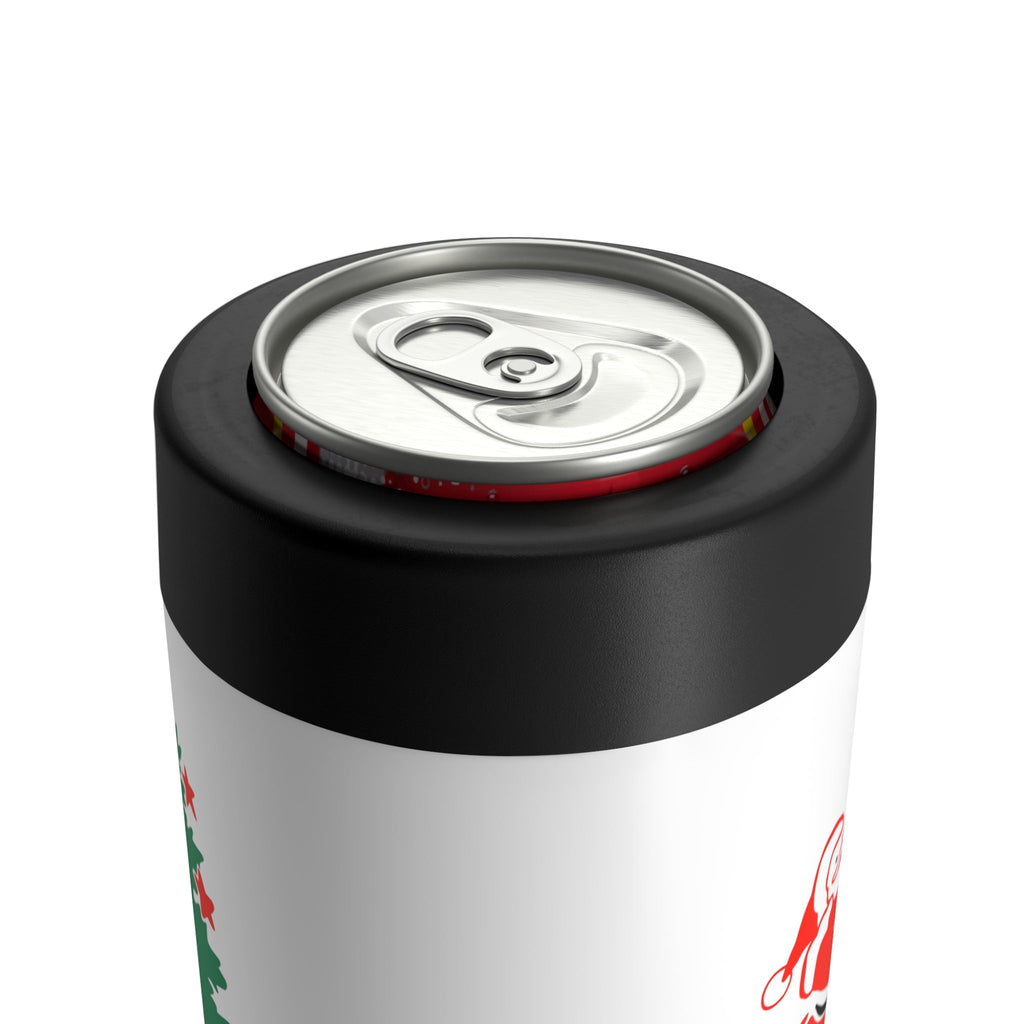 Santa Decorating Christmas Tree Mid Century Retro Christmas Print Stainless Steel Can Holder