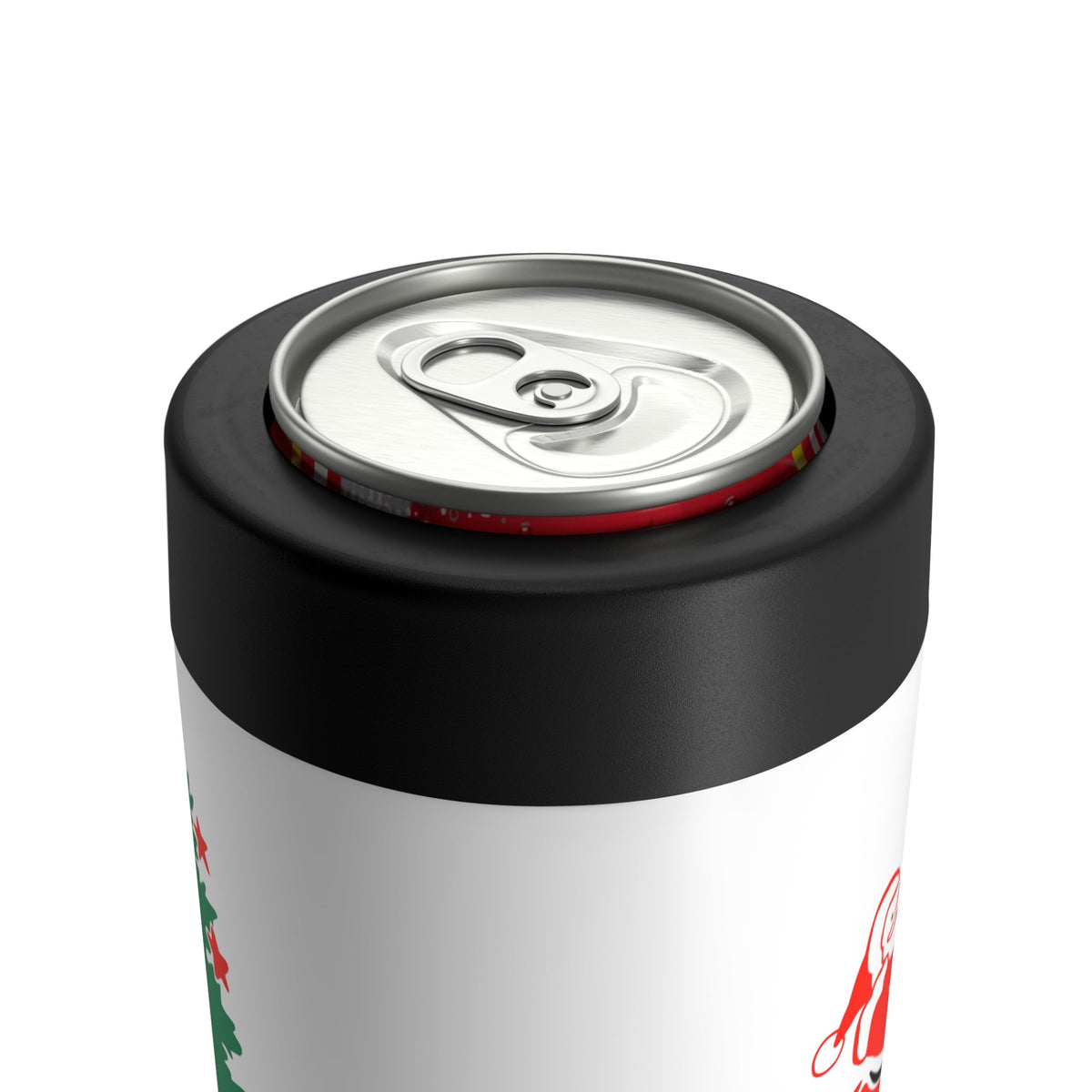 Santa Decorating Christmas Tree Mid Century Retro Christmas Print Stainless Steel Can Holder