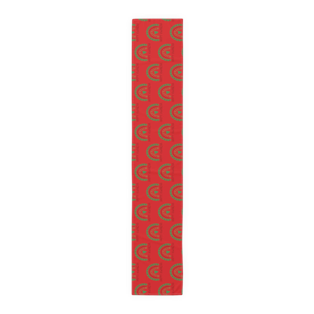 Happy Kwanzaa Boho Rainbow Red Print Cotton Poly Table Runner