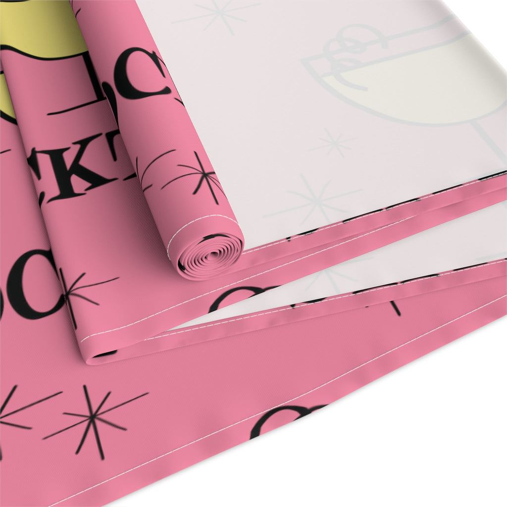 Cocktails Pink Atomic Mid Century Retro Style Design Cotton Poly Table Runner