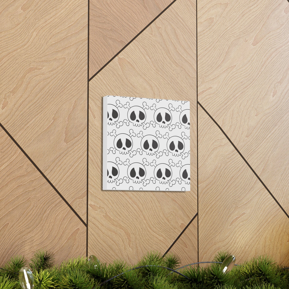 Cute Skulls Halloween Black And White Print Canvas Gallery Wrap