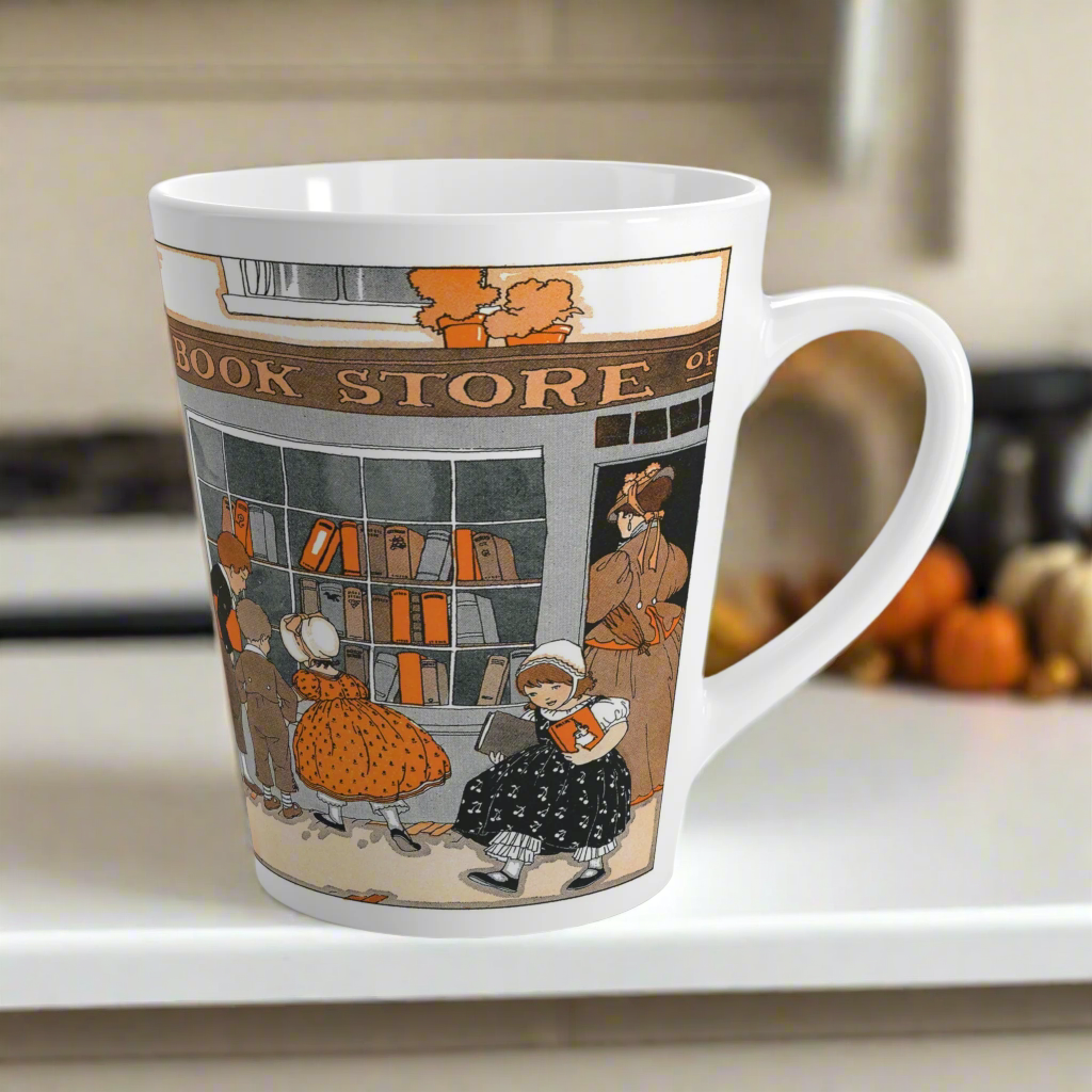Vintage Kids at Bookstore Latte Mug - 12 Ounce Ceramic Cup Latte Mug