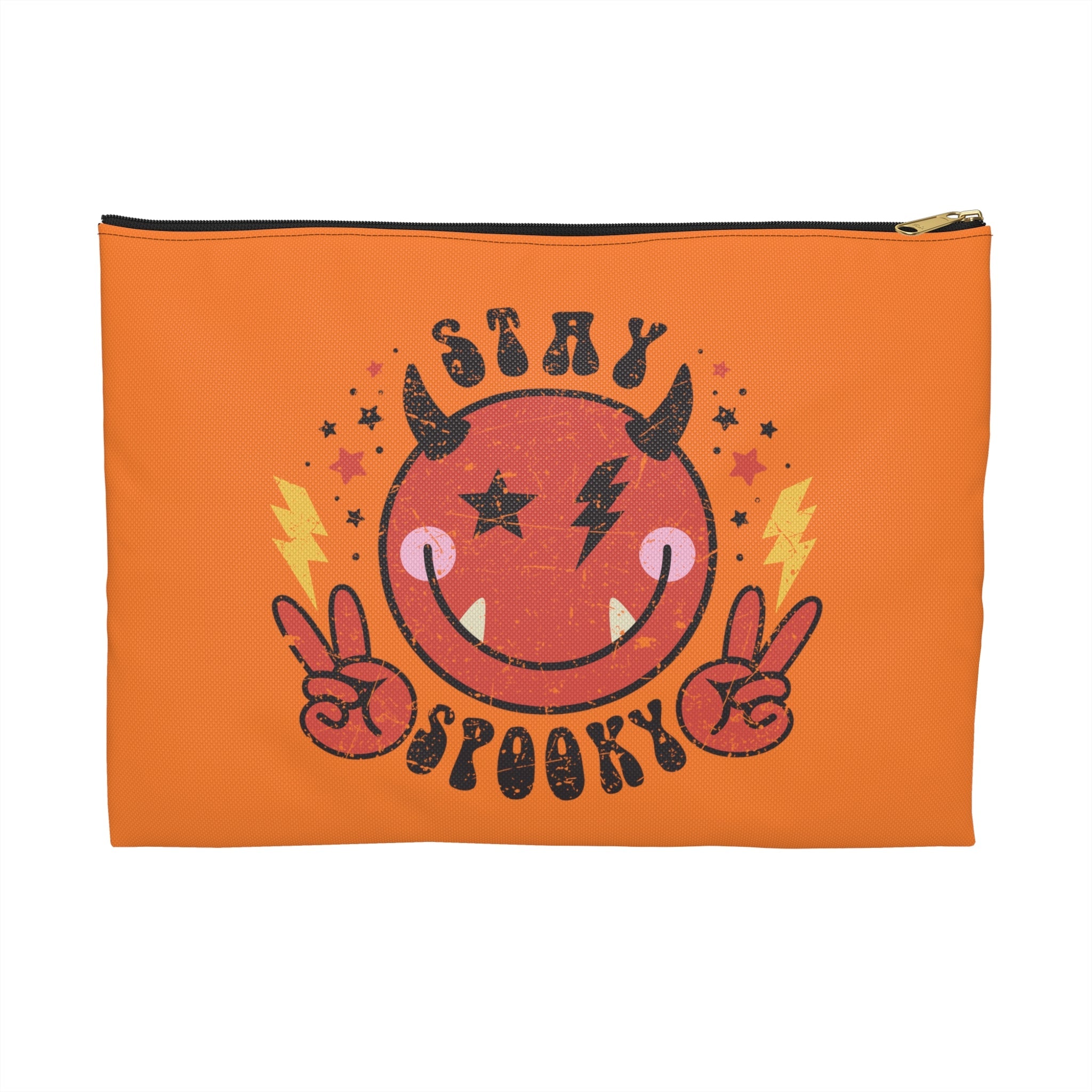 Stay Spooky Devil Distressed Style Halloween Print Polyester Accessory Pouch Travel Bag