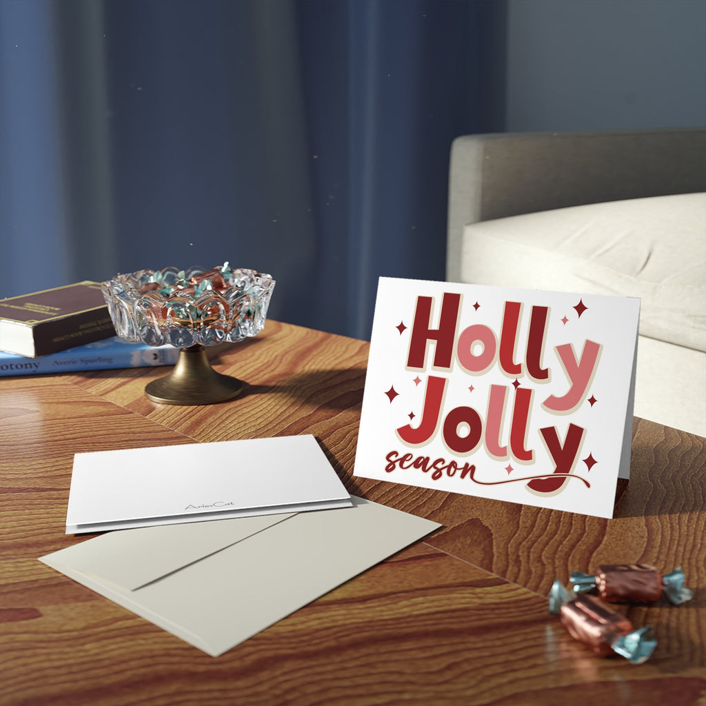 Holly Jolly Season Retro Christmas Style Matte Greeting Cards (8, 16, and 24 pcs)