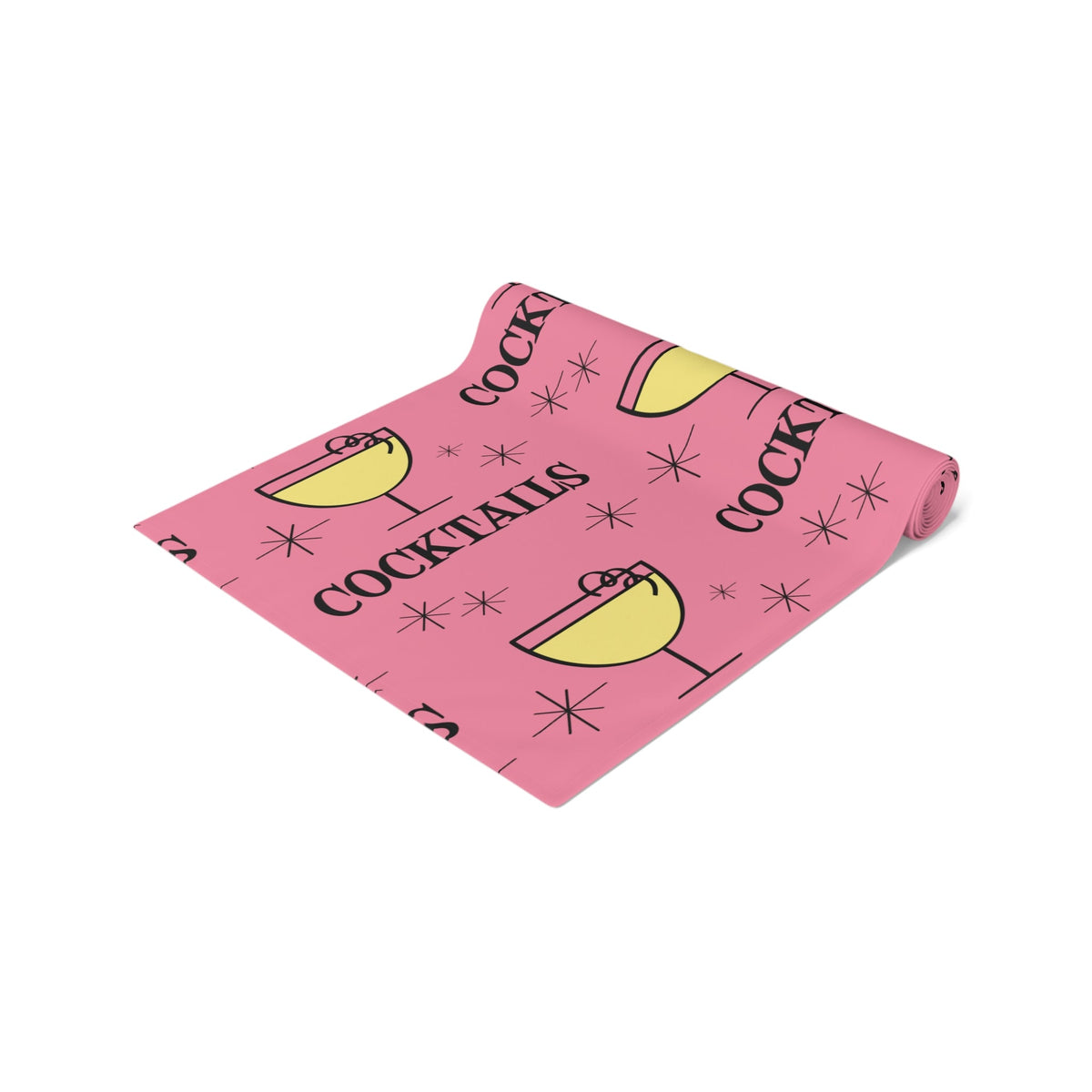 Cocktails Pink Atomic Mid Century Retro Style Design Cotton Poly Table Runner