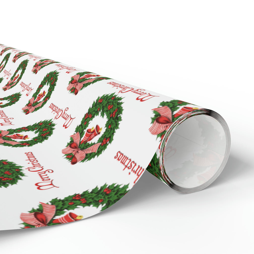 Merry Christmas Wreath Retro Christmas Print Holiday Gift Wrap Paper - Glossy Or Matte