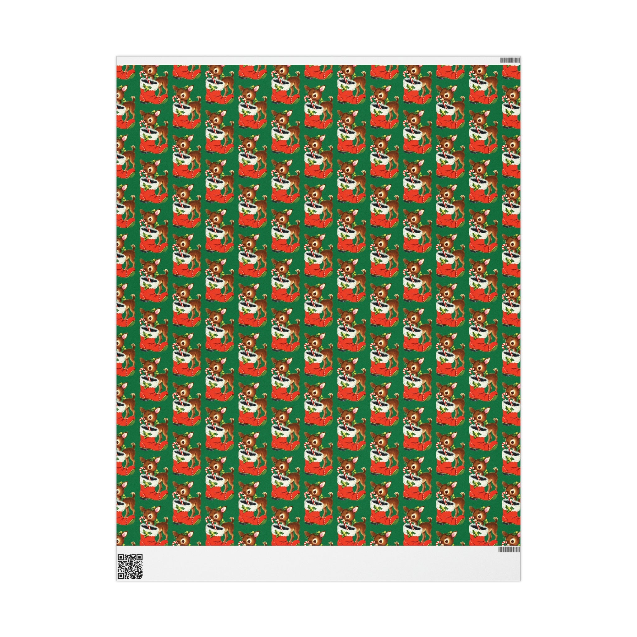 Reindeer With Stocking Mid Century Retro Christmas Print Holiday Gift Wrap Paper - Glossy Or Matte