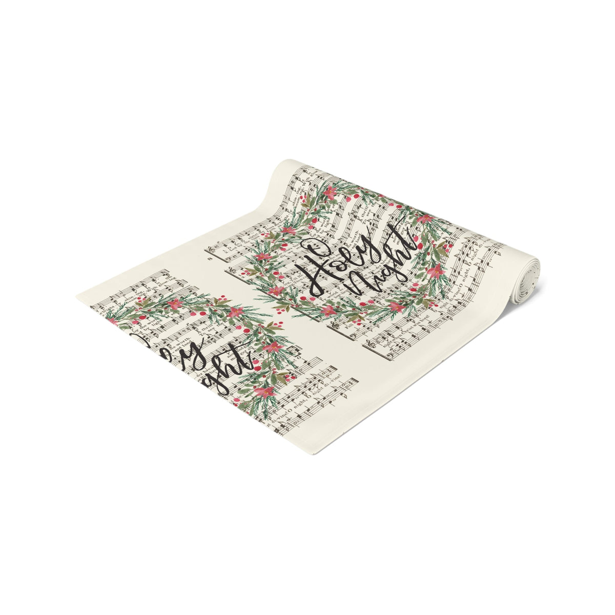O Holy Night Wreath Retro Sheet Music Christmas Cotton Poly Table Runner