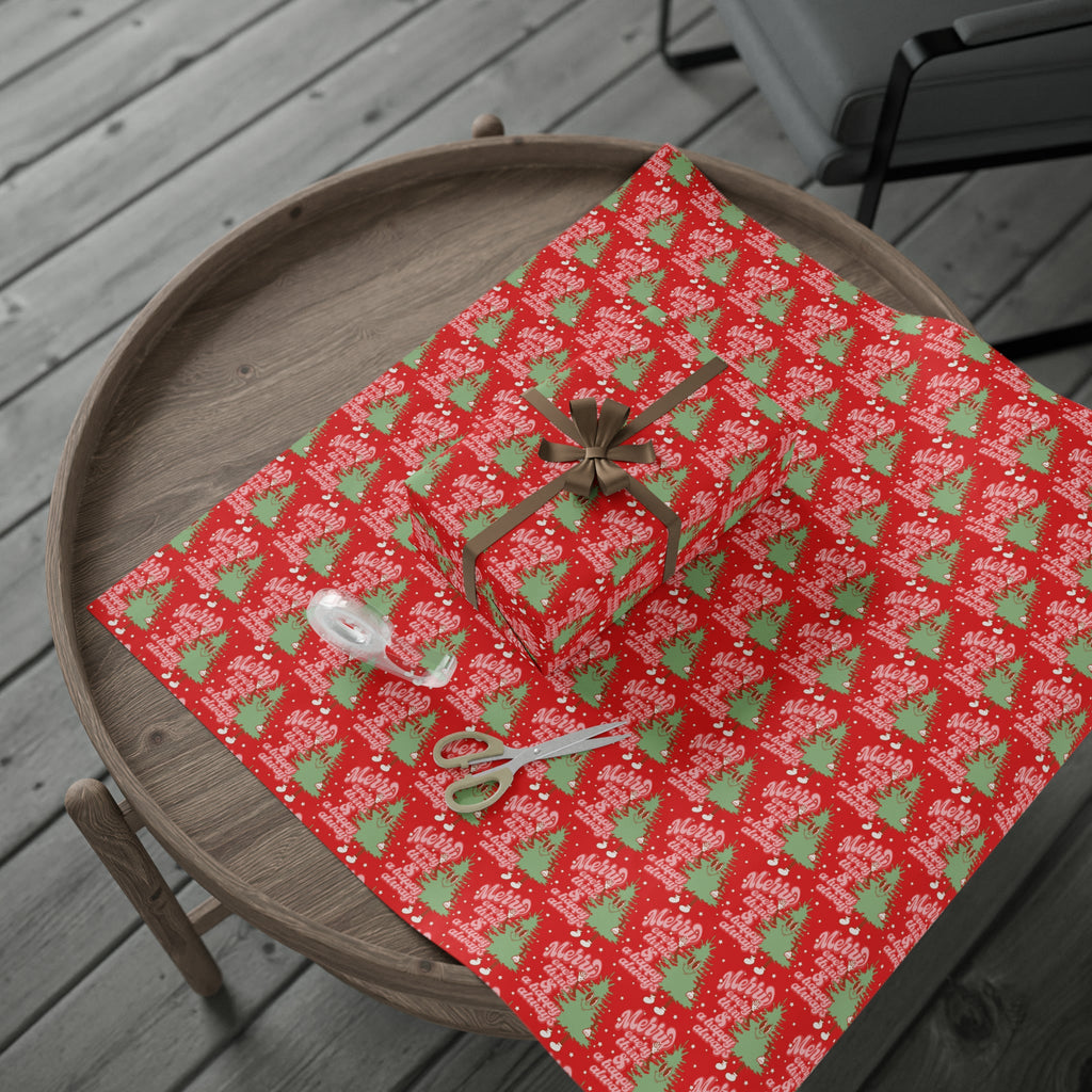 Merry Everything And Happy Always Cute Christmas Tree Retro Style Christmas Holiday Gift Wrap Paper - Glossy Or Matte