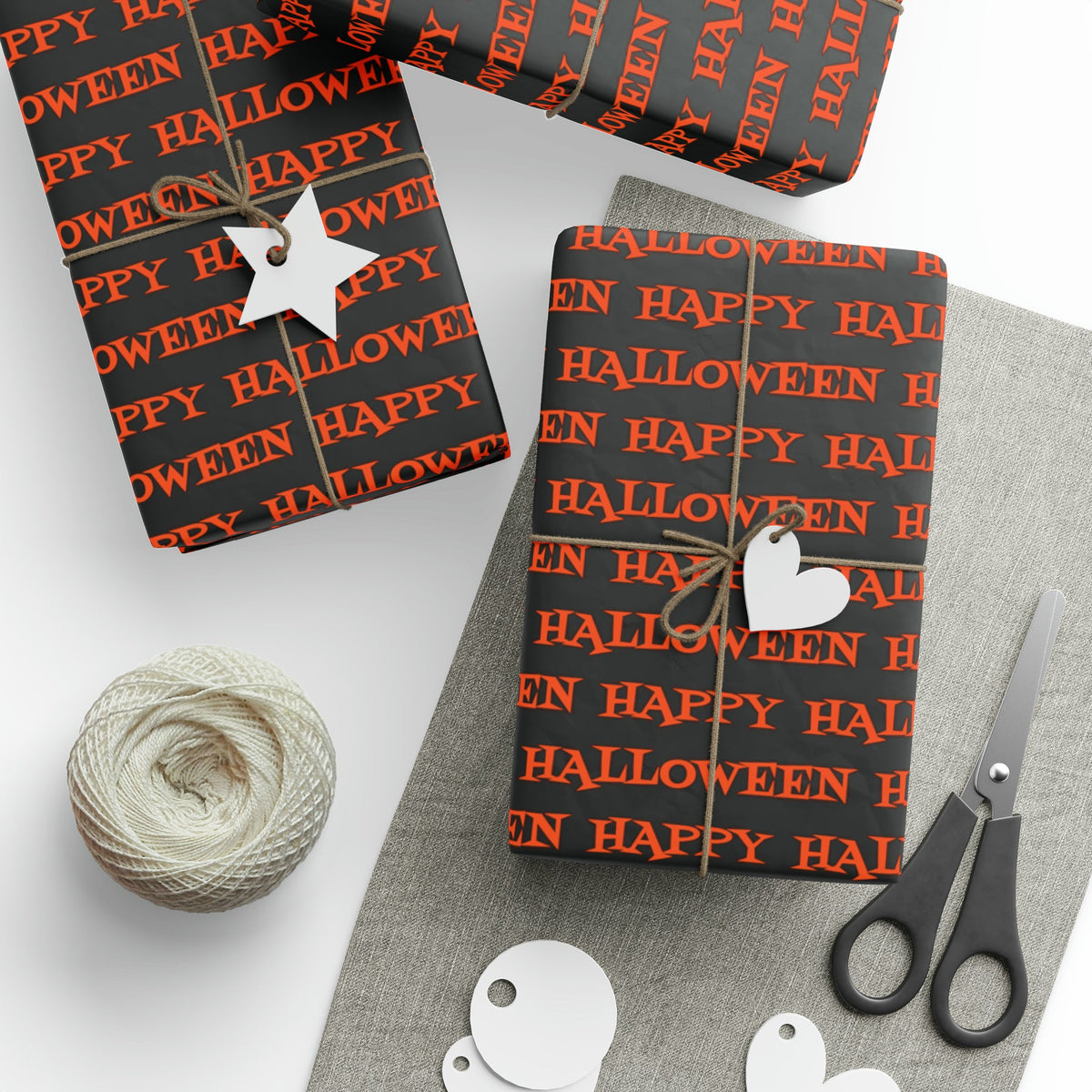 Happy Halloween Orange And Black Atomic Mid Century Retro Style Halloween Holiday Gift Wrap Paper - Glossy Or Matte