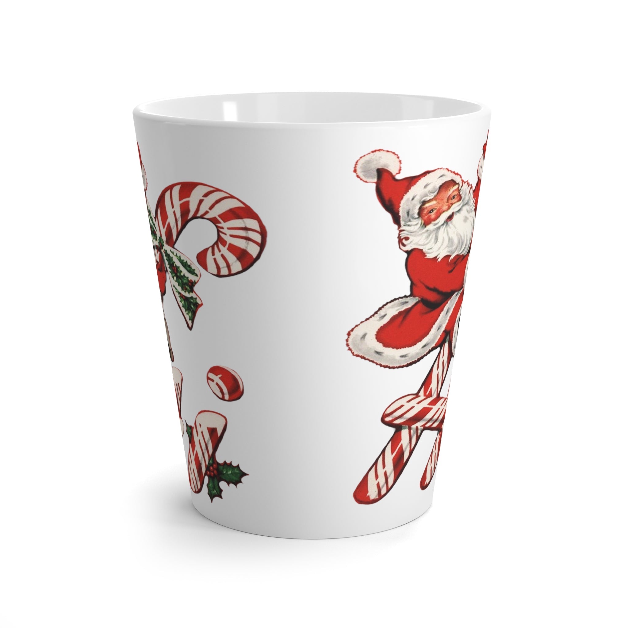 Hi Santa On Candy Cane Mid Century Retro Christmas Print Latte Coffee Mug