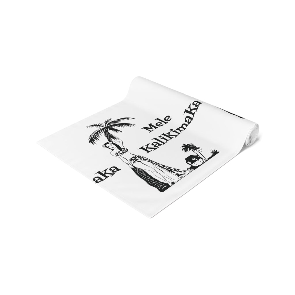 Mele Kalikimaka Hawaiian Girl Atomic Mid Century Retro Style Christmas Print Home Decor Cotton Poly Table Runner