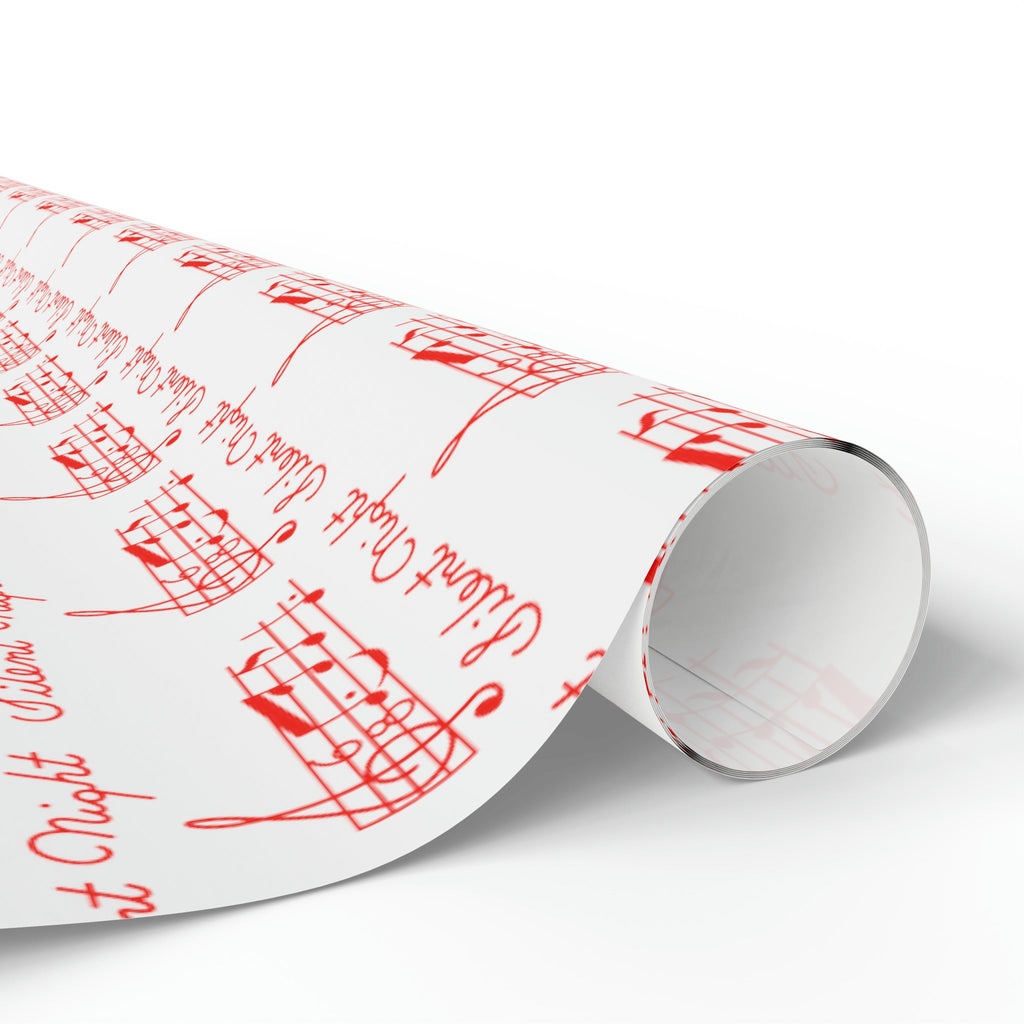 Silent Night Red Sheet Music Mid Century Retro Christmas Print Holiday Gift Wrap Paper - Glossy Or Matte