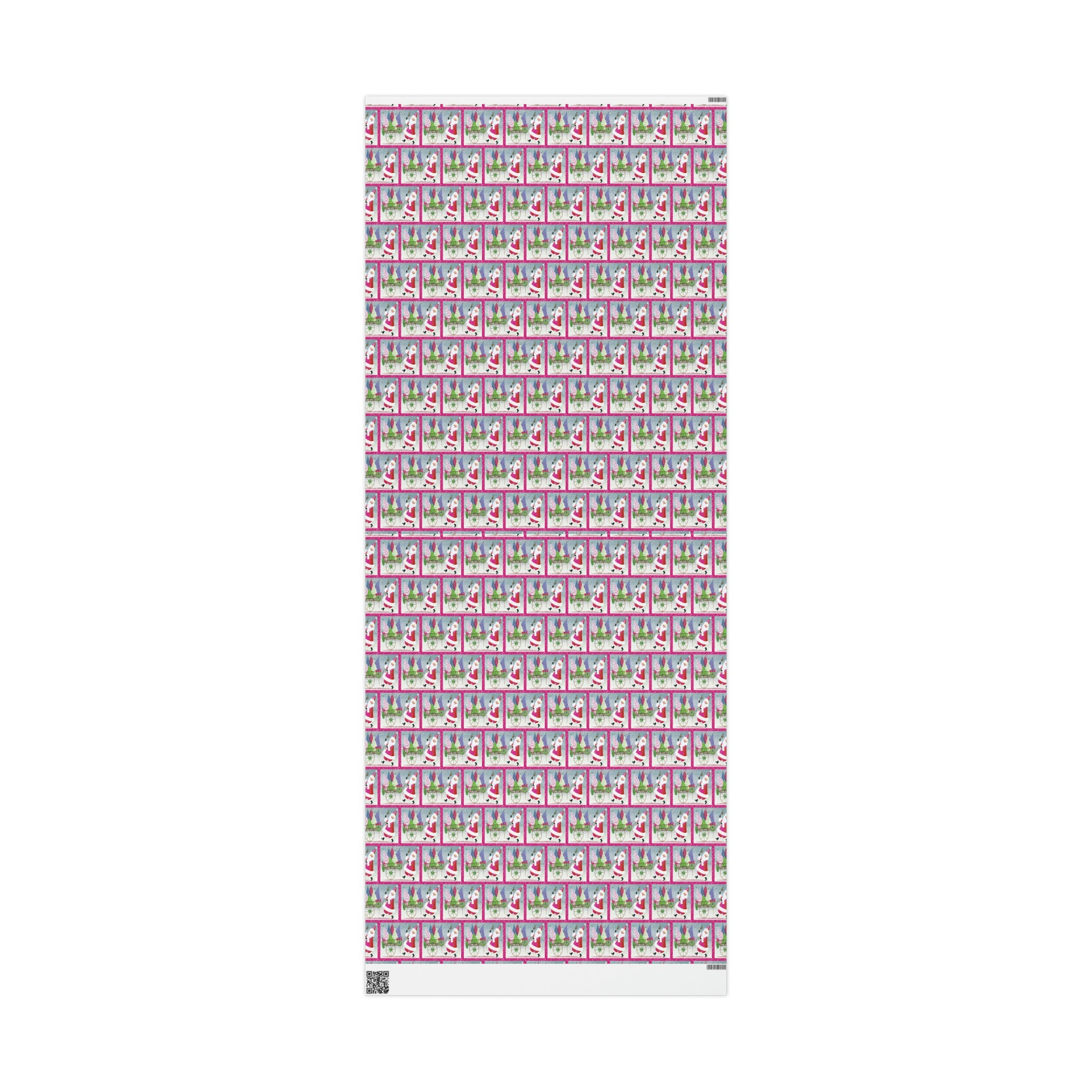 Pink Santa With Trees And Bell Mid Century Retro Christmas Print Holiday Gift Wrap Paper - Glossy Or Matte