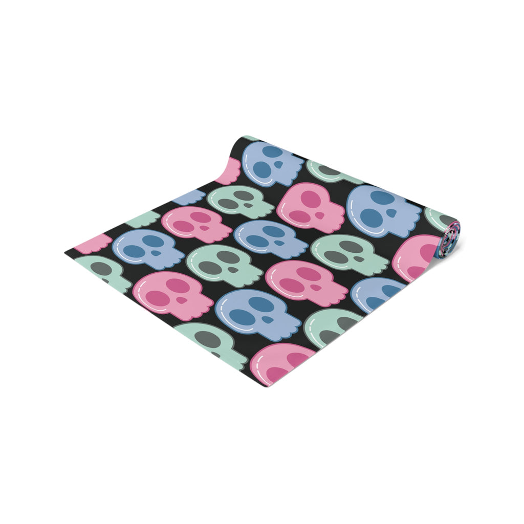 Pastel Goth Skulls Cute Halloween Black Decor Cotton Poly Table Runner
