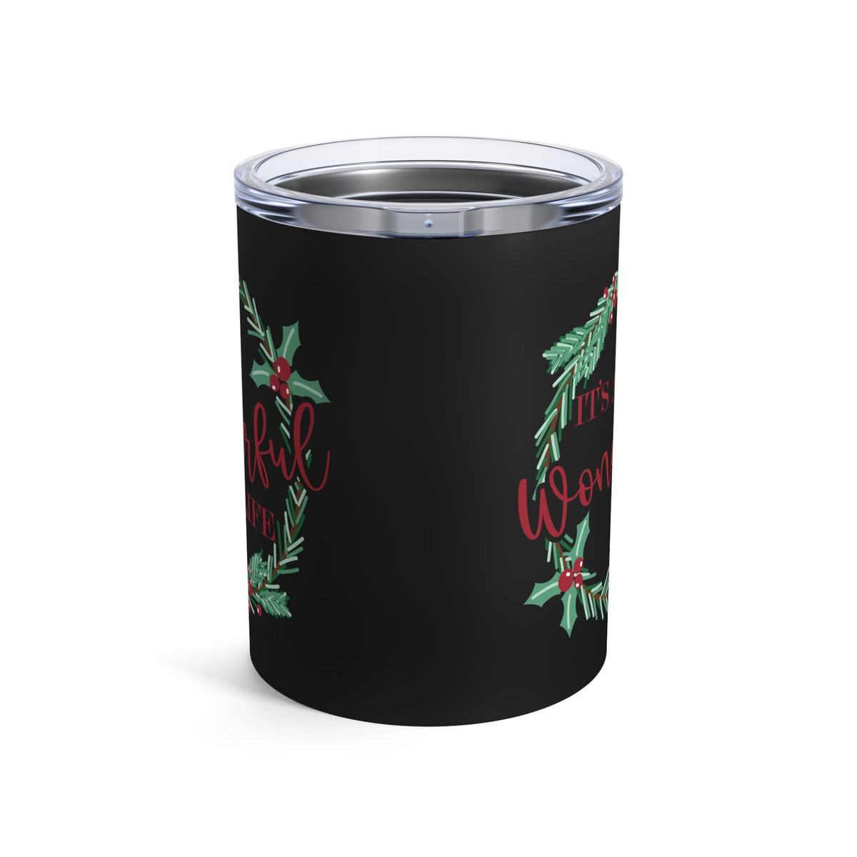It's A Wonderful Life Christmas Wreath Black Stainless Steel Tumbler 10oz