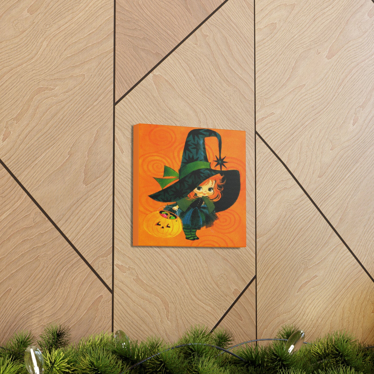 Cute Orange Witch Mod Retro Halloween Decor Print Canvas Gallery Wrap