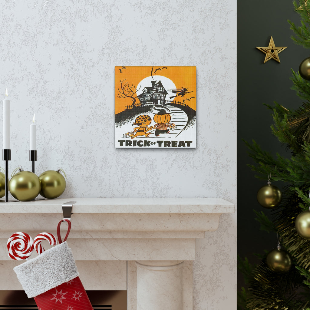 Trick Or Treat Retro Halloween Print Canvas Gallery Wrap
