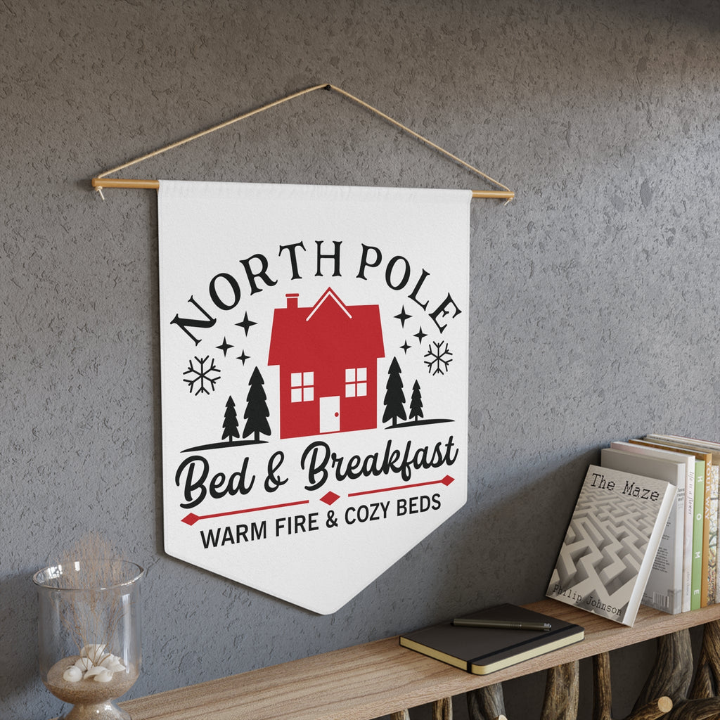 North Pole Bed And Breakfast Warm Fire And Cozy Beds Christmas Wall Hanging Banner Flag