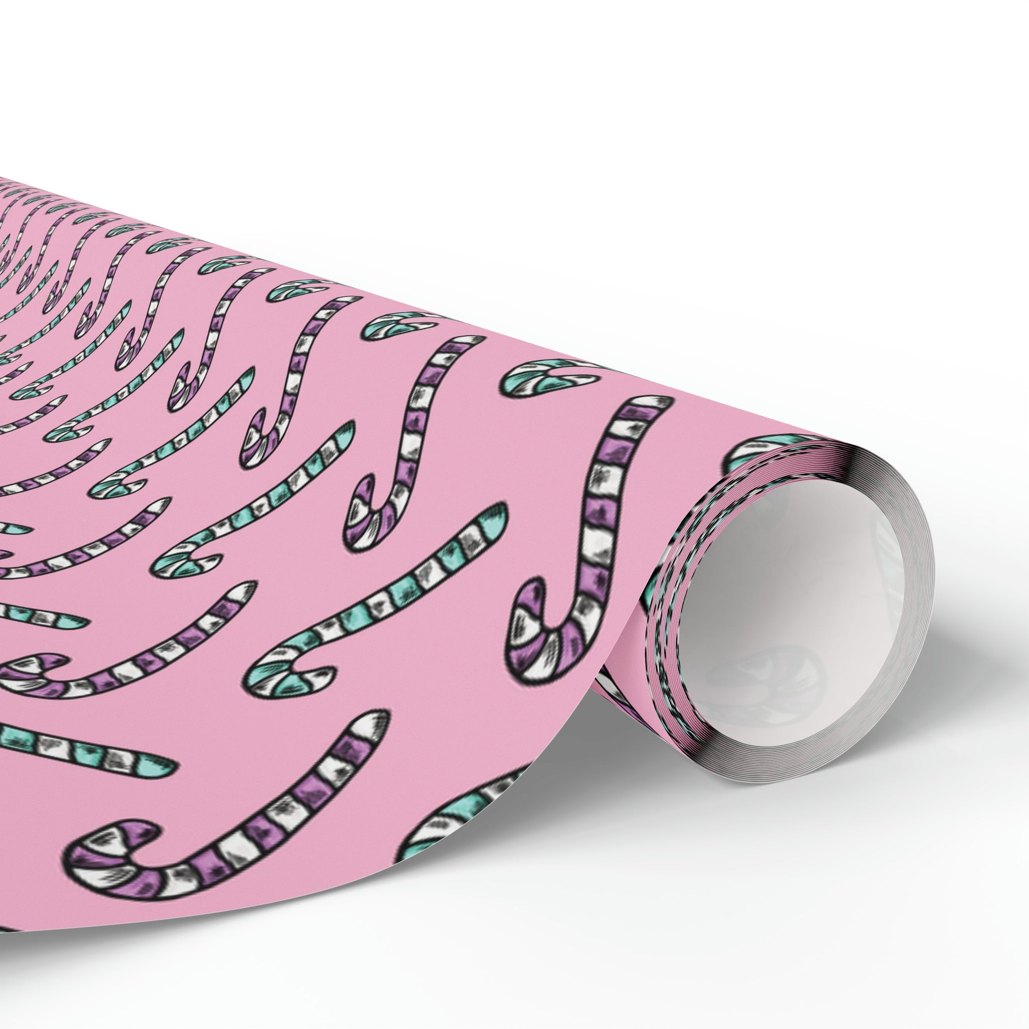 Pink And Teal Pastel Candy Canes Pink Christmas Print Holiday Gift Wrap Paper - Glossy Or Matte