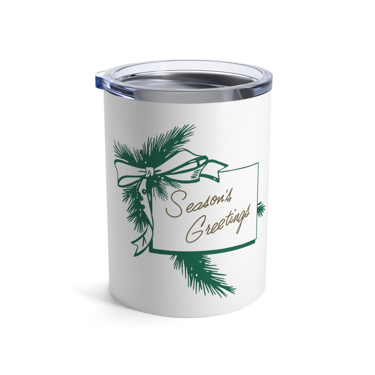Season's Greetings Holly Mid Century Retro Christmas Print Stainless Steel Tumbler 10oz
