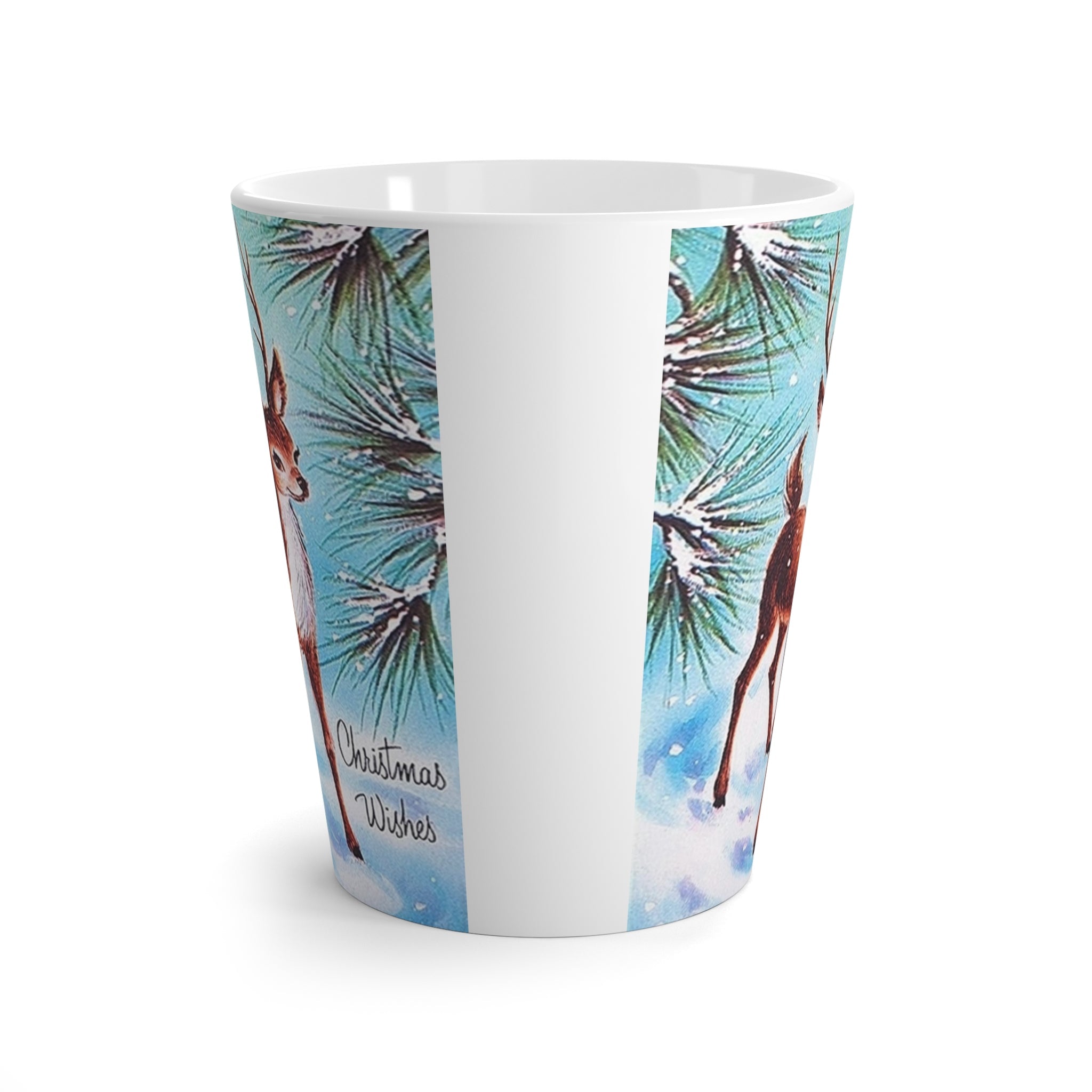Christmas Wishes Reindeer Mid Century Retro Christmas Print Latte Coffee Mug