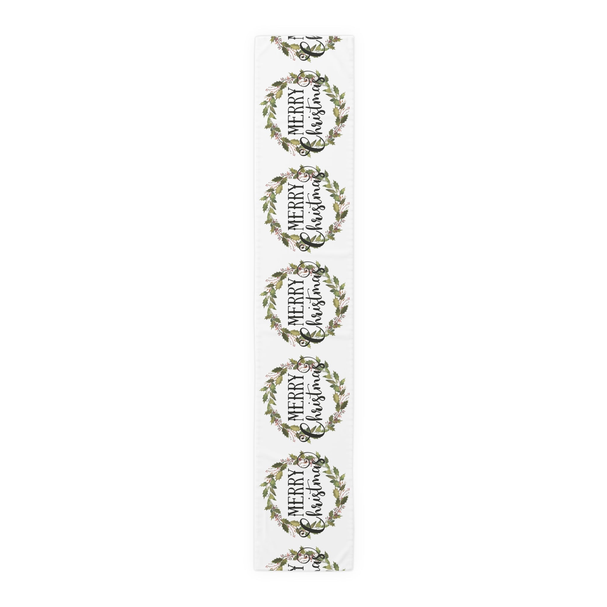 Merry Christmas Wreath Retro Style Christmas Print Home Decor Cotton Poly Table Runner