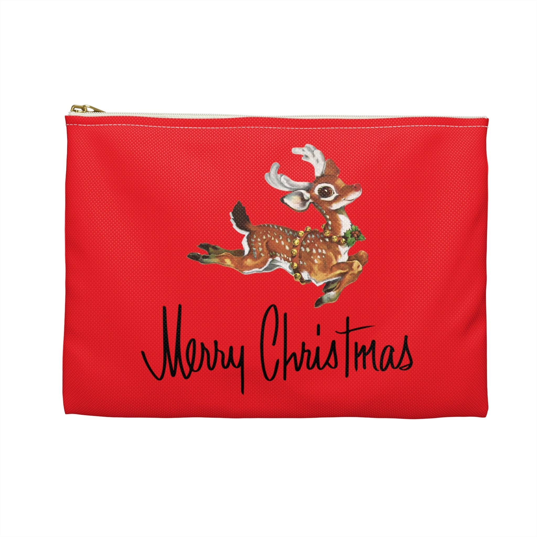 Merry Christmas Leaping Reindeer Red Mid Century Mid Century Retro Christmas Print Polyester Accessory Travel Pouch