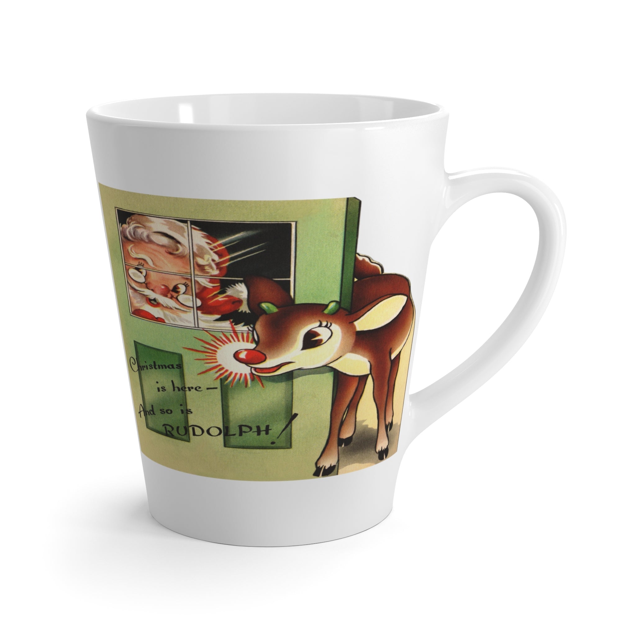 Santa And Rudolph Mid Century Retro Christmas Print Latte Mug