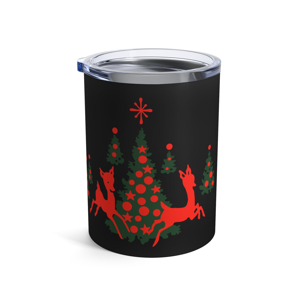Red Reindeer Christmas Trees Mid Century Retro Christmas Print Stainless Steel Tumbler 10oz
