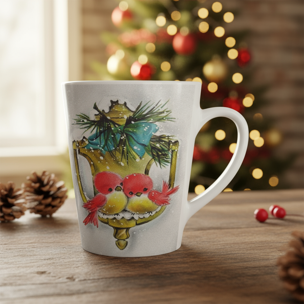 Christmas Red Love Birds Winter Retro Christmas Print Latte Coffee Mug