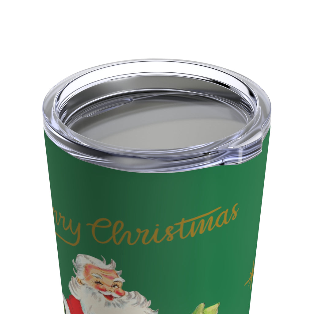 Merry Christmas Santa Reindeer Gold Stars Mid Century Retro Christmas Print Stainless Steel Tumbler 20oz