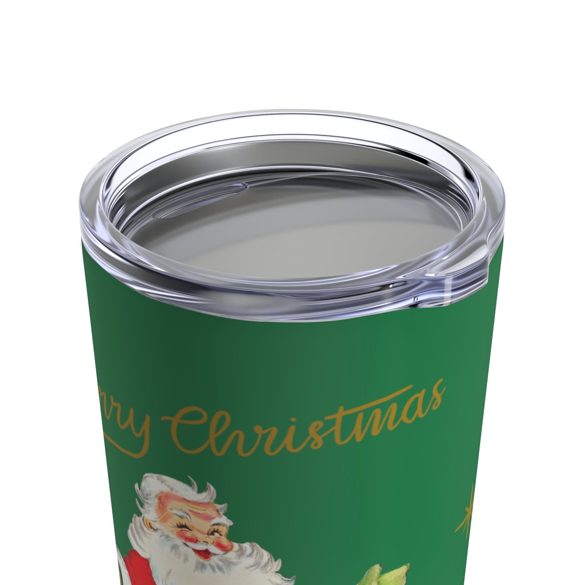 Merry Christmas Santa Reindeer Gold Stars Mid Century Retro Christmas Print Stainless Steel Tumbler 20oz