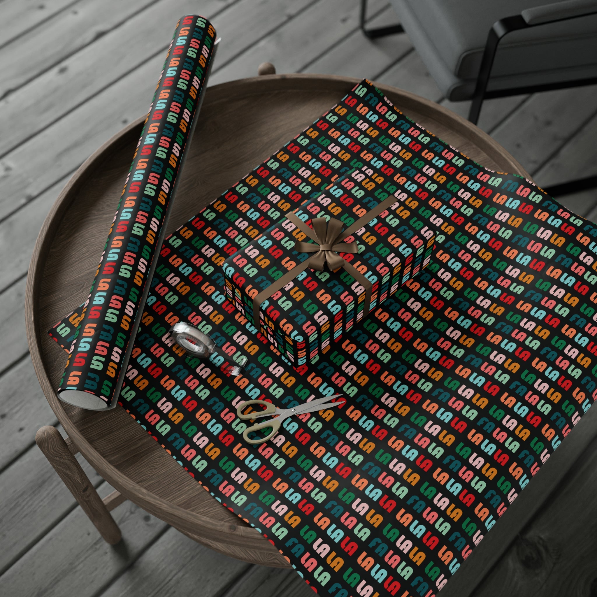 Fa La La La Black Retro Style Christmas Print Holiday Gift Wrap Paper - Glossy Or Matte