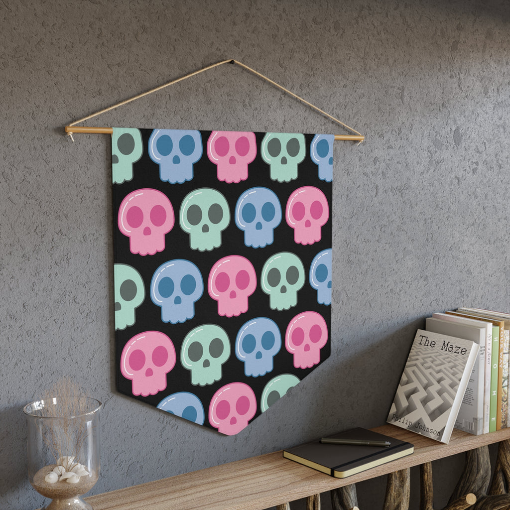 Pastel Goth Skulls Cute Halloween Skulls Print Black Pennant Banner Wall Hanging