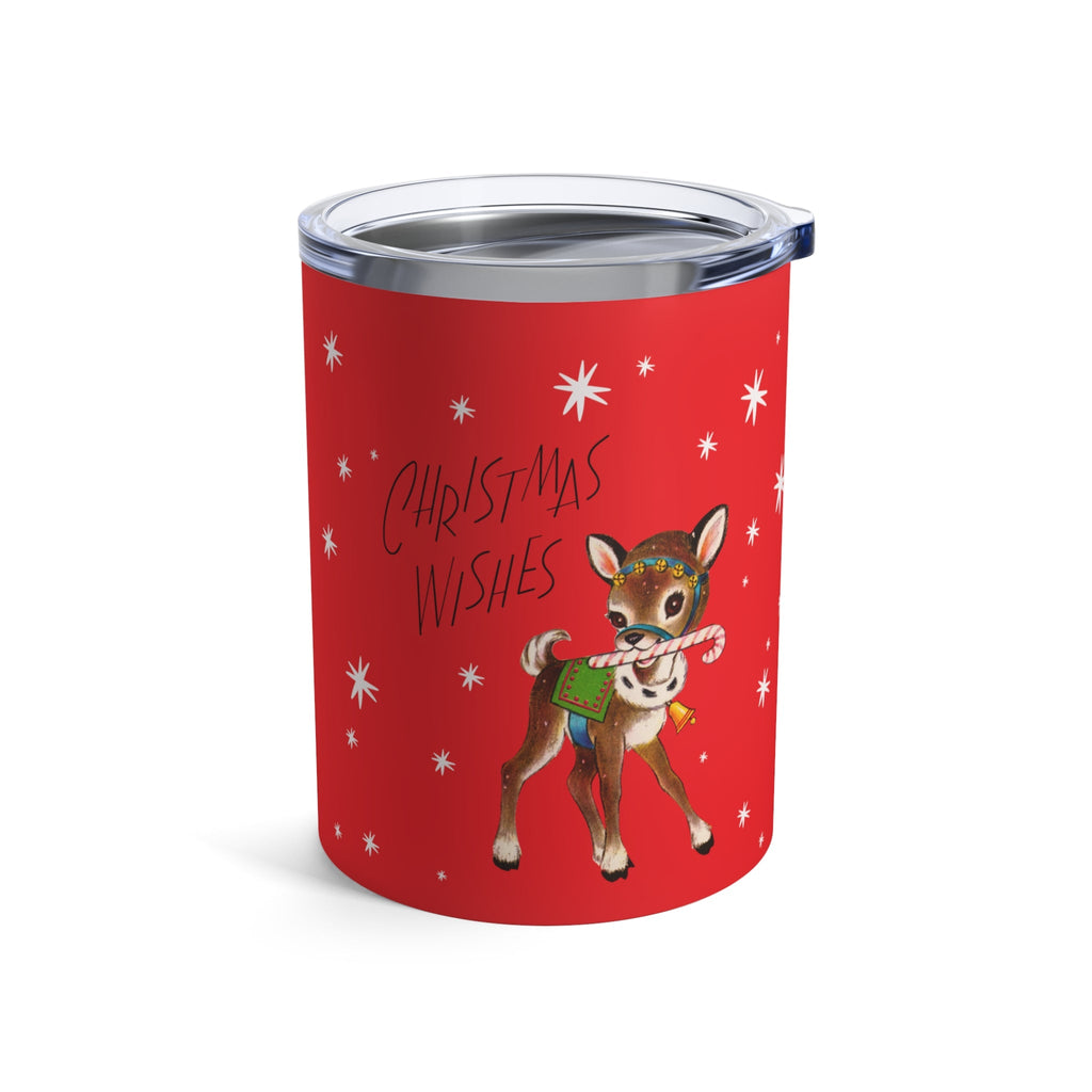 Christmas Wishes Reindeer Stars Retro Red Christmas Print Stainless Steel Tumbler 10oz