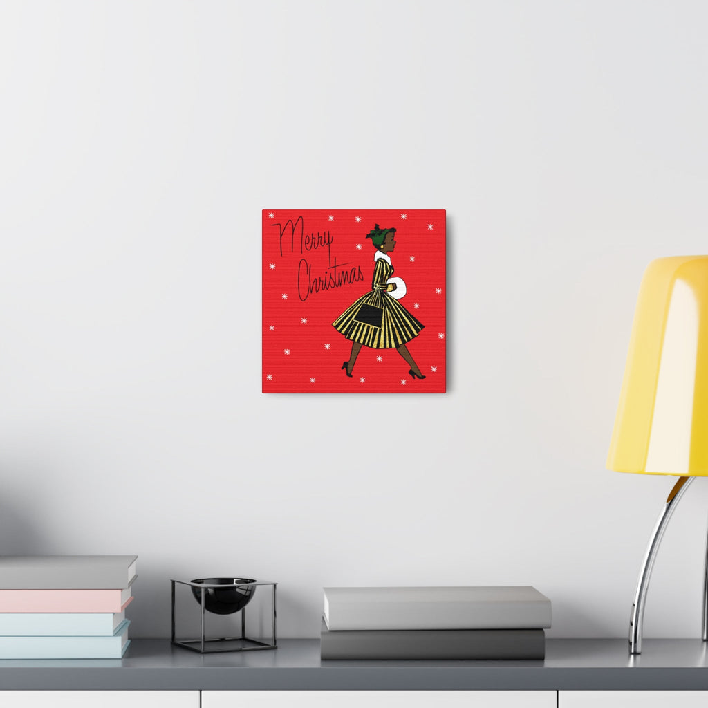 Merry Christmas Lady Mid Century Retro Print Canvas Gallery Wrap