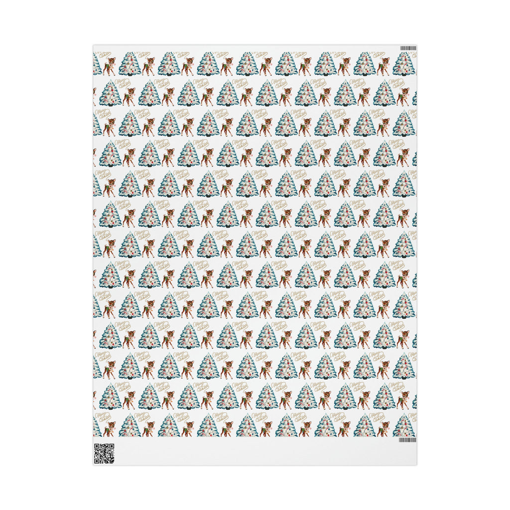 Merry Christmas Reindeer With Candy Cane Tree Mid Century Retro Christmas Print Holiday Gift Wrap Paper - Glossy Or Matte